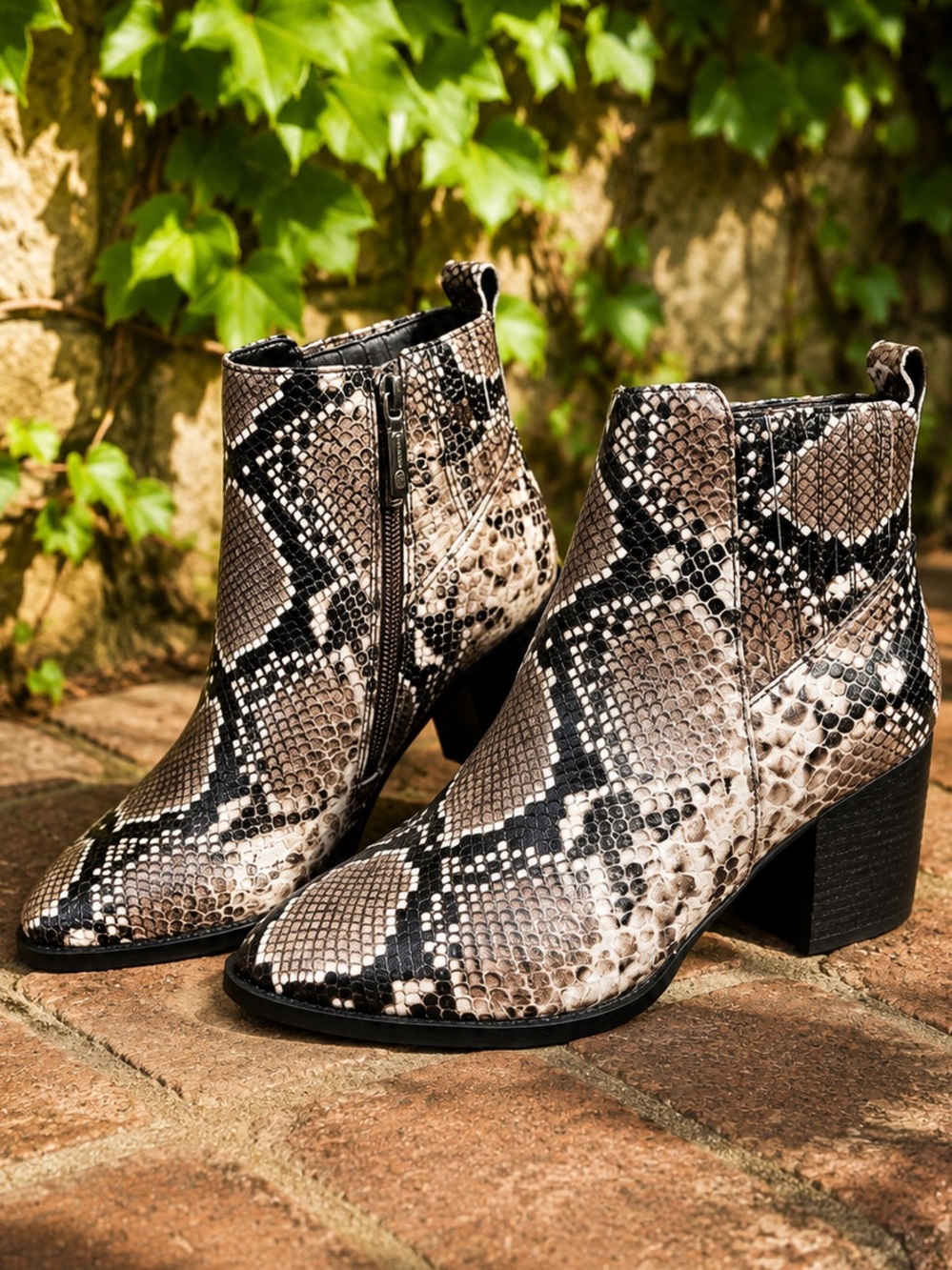 BLONDO Coastal Cowgirl Snake Print Waterproof Block Heeled Leather Boots, 8.5M